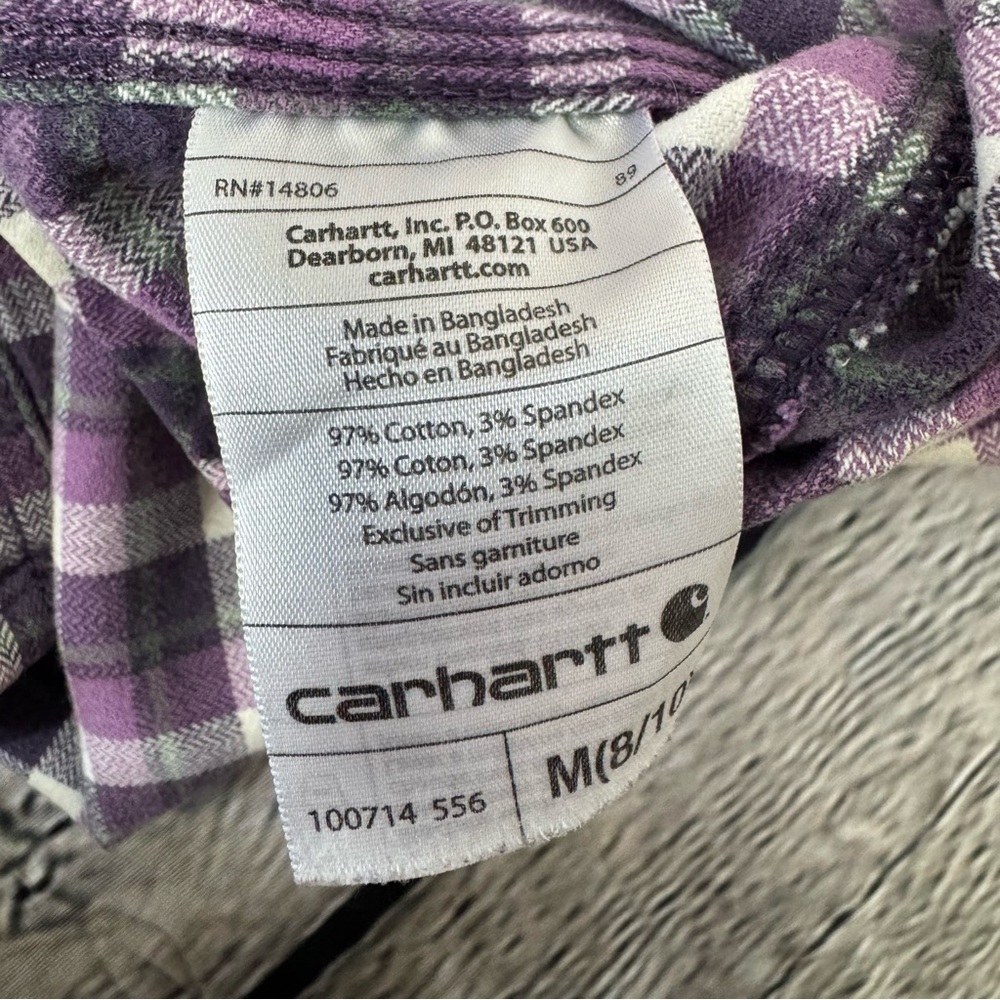Women’s Carhartt Flannel Purple Grey Button Down Size Medium Workwear Outdoorsy - Picture 10 of 11